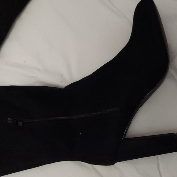 Over The Knee Black Faux Suede Boots Womens 11M Thigh High Stretch 4" Heel - Picture 2 of 9